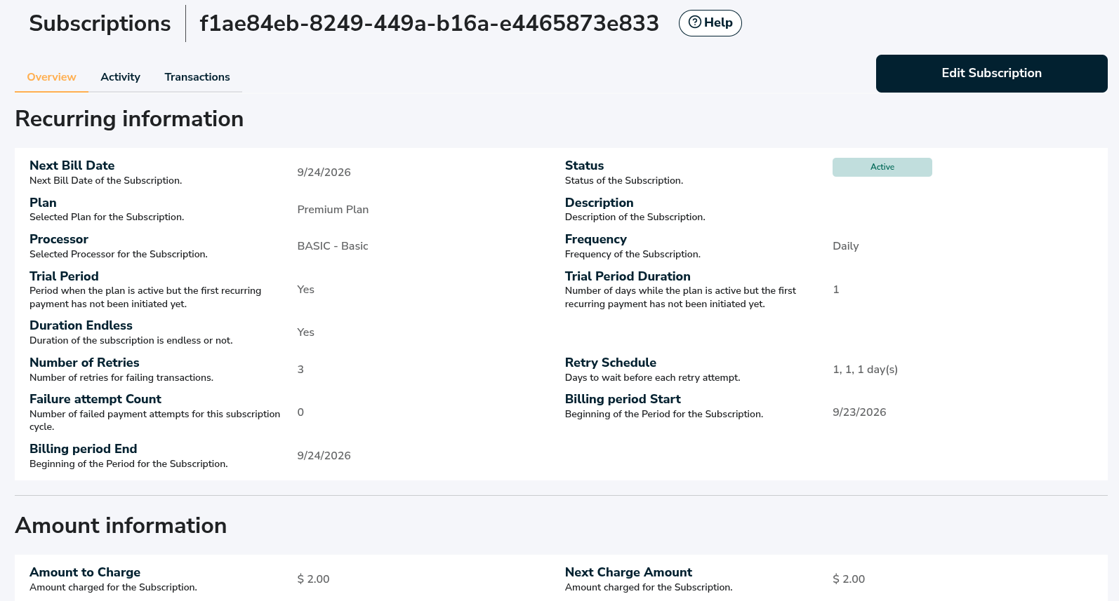Subscription Overview Subscription Overview